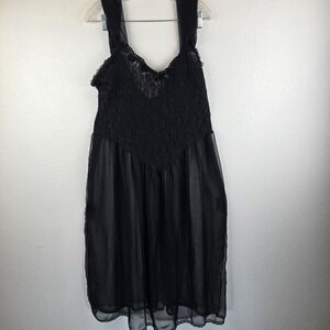 Vintage Circa 2000 Slip Dress Womens Large Black Lace Trim Bodice Beaded Outdoor
